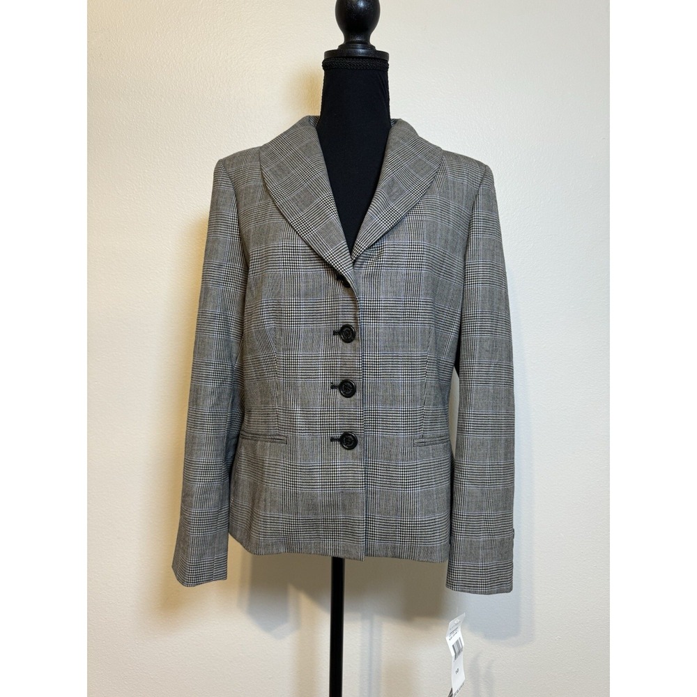 Lauren Ralph Lauren Women Size10 Career Blazer Black Wool‎ PlaidHoundstooth NEW